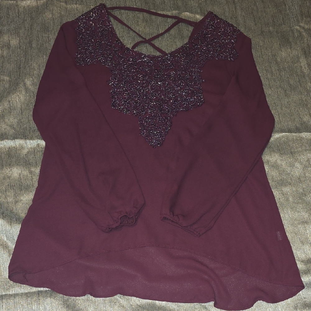 Charming Charlie Purple Blouse with Lace Accent